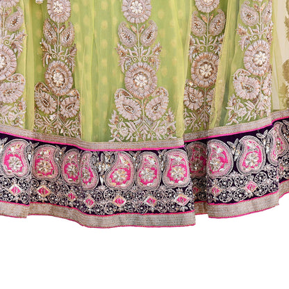 Indian Heavy Party wear Green Net Hand Embroidered Lehenga/Skirt Designer By Anamika Khanna Bridal Wear Zardozi/ Dabka Bollywood skirt