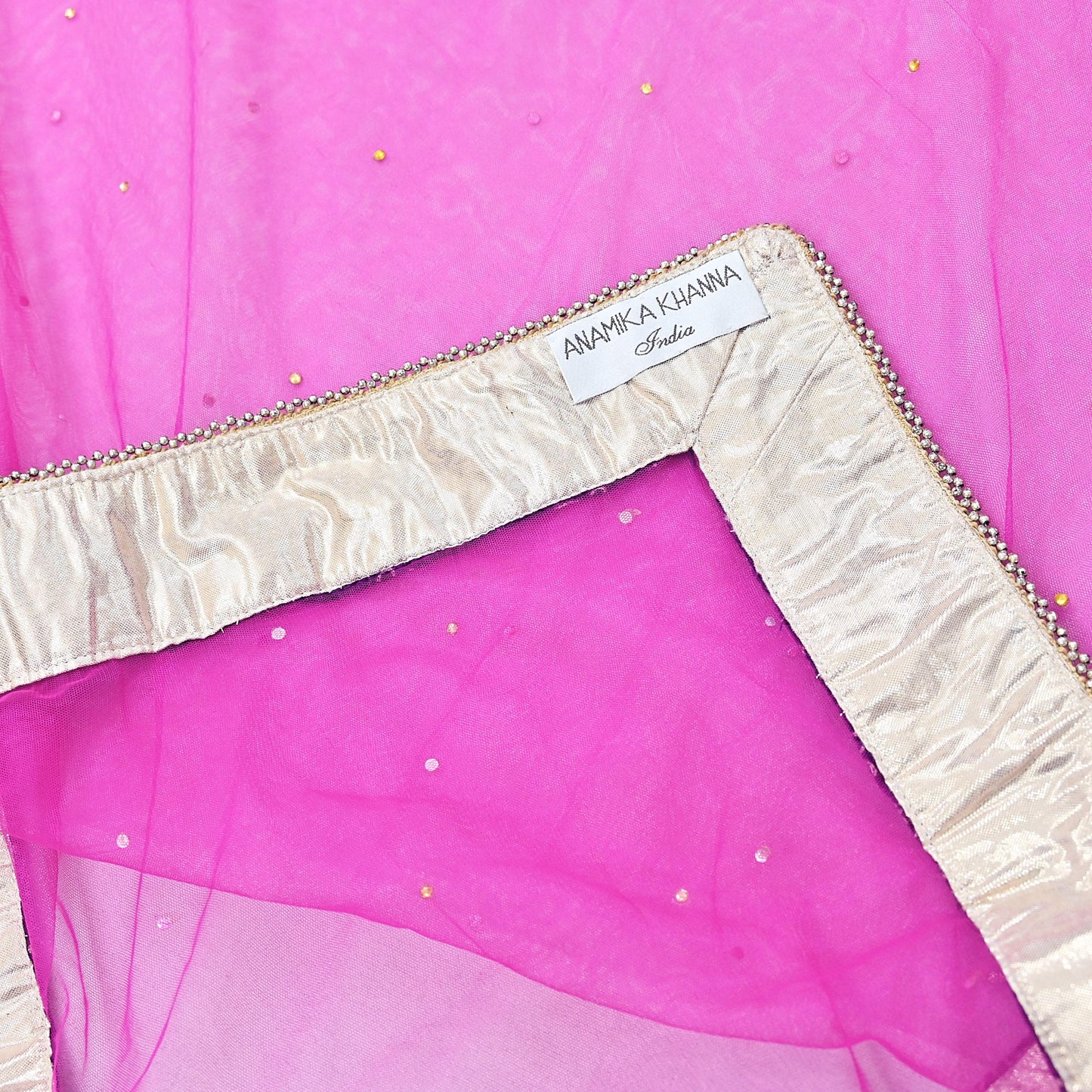 Indian Vintage Heavy Wedding Pink Net/Mesh Hand Embroidered Dupatta Designer By Anamika Khanna Bridal Wear Dabka Zardozi Veil Hijab
