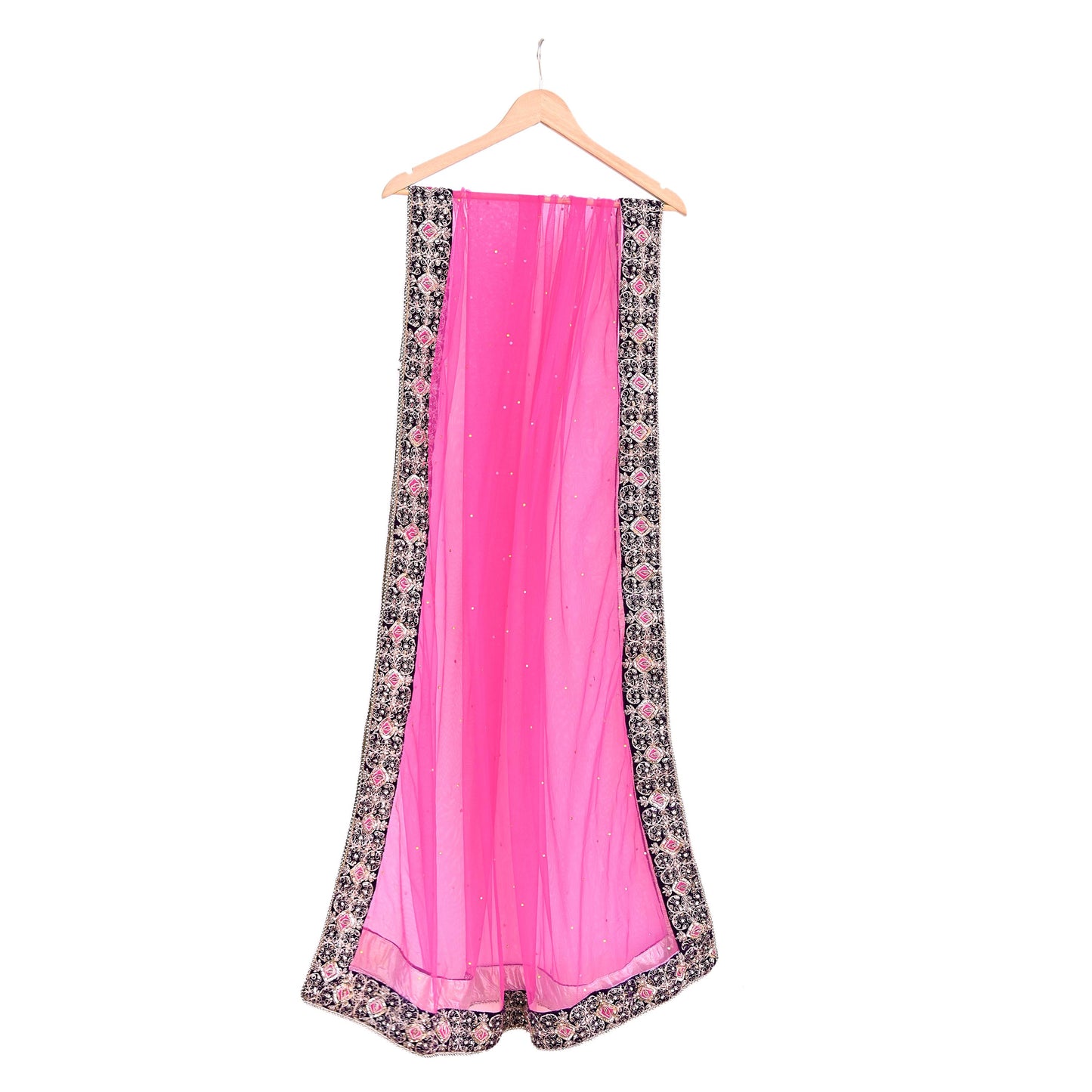 Indian Vintage Heavy Wedding Pink Net/Mesh Hand Embroidered Dupatta Designer By Anamika Khanna Bridal Wear Dabka Zardozi Veil Hijab