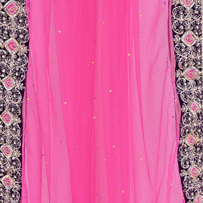 Indian Vintage Heavy Wedding Pink Net/Mesh Hand Embroidered Dupatta Designer By Anamika Khanna Bridal Wear Dabka Zardozi Veil Hijab