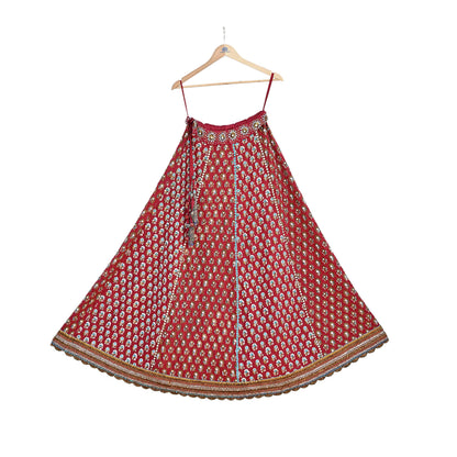 Indian Heavy Red & Rusty Pure Georgette Raw Silk/Net Hand Embroidered Lehenga 2pcs Set By Designer Nandita Thirani Bridal Wear