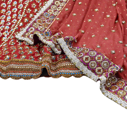 Indian Heavy Red & Rusty Pure Georgette Raw Silk/Net Hand Embroidered Lehenga 2pcs Set By Designer Nandita Thirani Bridal Wear
