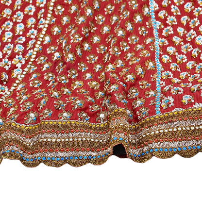Party wear Heavy Red Raw Silk Hand Embroidered Lehenga Skirt by Designer Nandita Thirani Bridal Wear Indian Couture Fashion