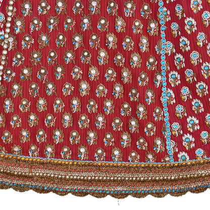 Party wear Heavy Red Raw Silk Hand Embroidered Lehenga Skirt by Designer Nandita Thirani Bridal Wear Indian Couture Fashion