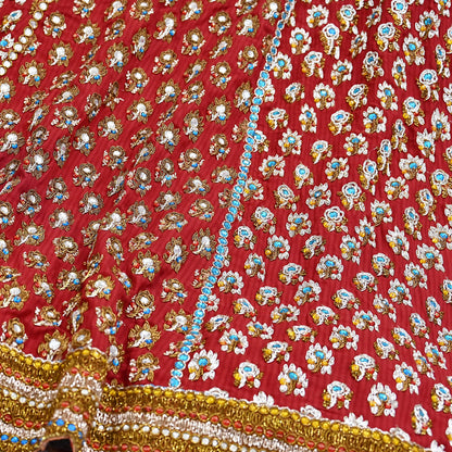 Party wear Heavy Red Raw Silk Hand Embroidered Lehenga Skirt by Designer Nandita Thirani Bridal Wear Indian Couture Fashion