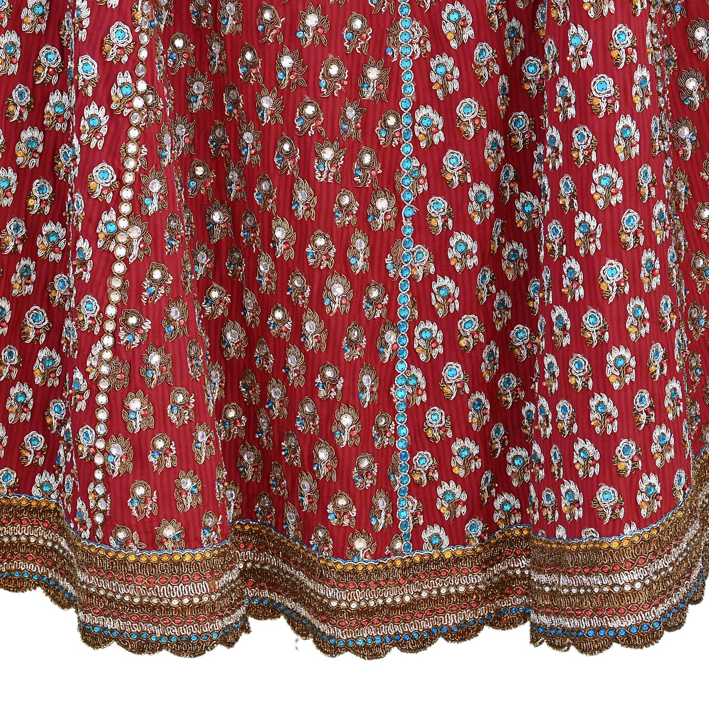 Party wear Heavy Red Raw Silk Hand Embroidered Lehenga Skirt by Designer Nandita Thirani Bridal Wear Indian Couture Fashion
