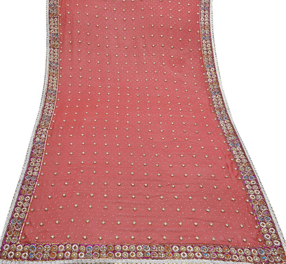 Indian Pre-owned Heavy Rusty Pure Georgette Silk Hand Embroidered Dupatta Designer By Nandita Thirani Bridal Wear Dabka Zardozi Veil Hijab