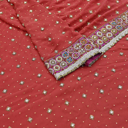 Indian Pre-owned Heavy Rusty Pure Georgette Silk Hand Embroidered Dupatta Designer By Nandita Thirani Bridal Wear Dabka Zardozi Veil Hijab