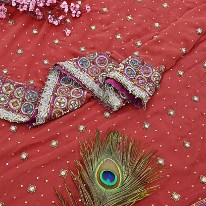 Indian Pre-owned Heavy Rusty Pure Georgette Silk Hand Embroidered Dupatta Designer By Nandita Thirani Bridal Wear Dabka Zardozi Veil Hijab