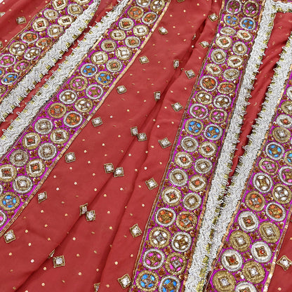 Indian Pre-owned Heavy Rusty Pure Georgette Silk Hand Embroidered Dupatta Designer By Nandita Thirani Bridal Wear Dabka Zardozi Veil Hijab