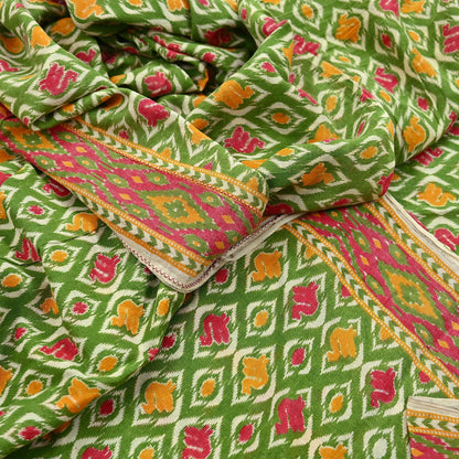 Indian Vintage Green Sari Kalamkari Printed Pure Cotton Saree Fabric Soft Floral 5Yd Sarong Wrap Fabric Fish