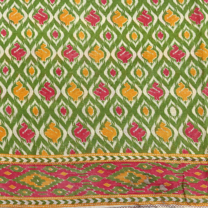 Indian Vintage Green Sari Kalamkari Printed Pure Cotton Saree Fabric Soft Floral 5Yd Sarong Wrap Fabric Fish