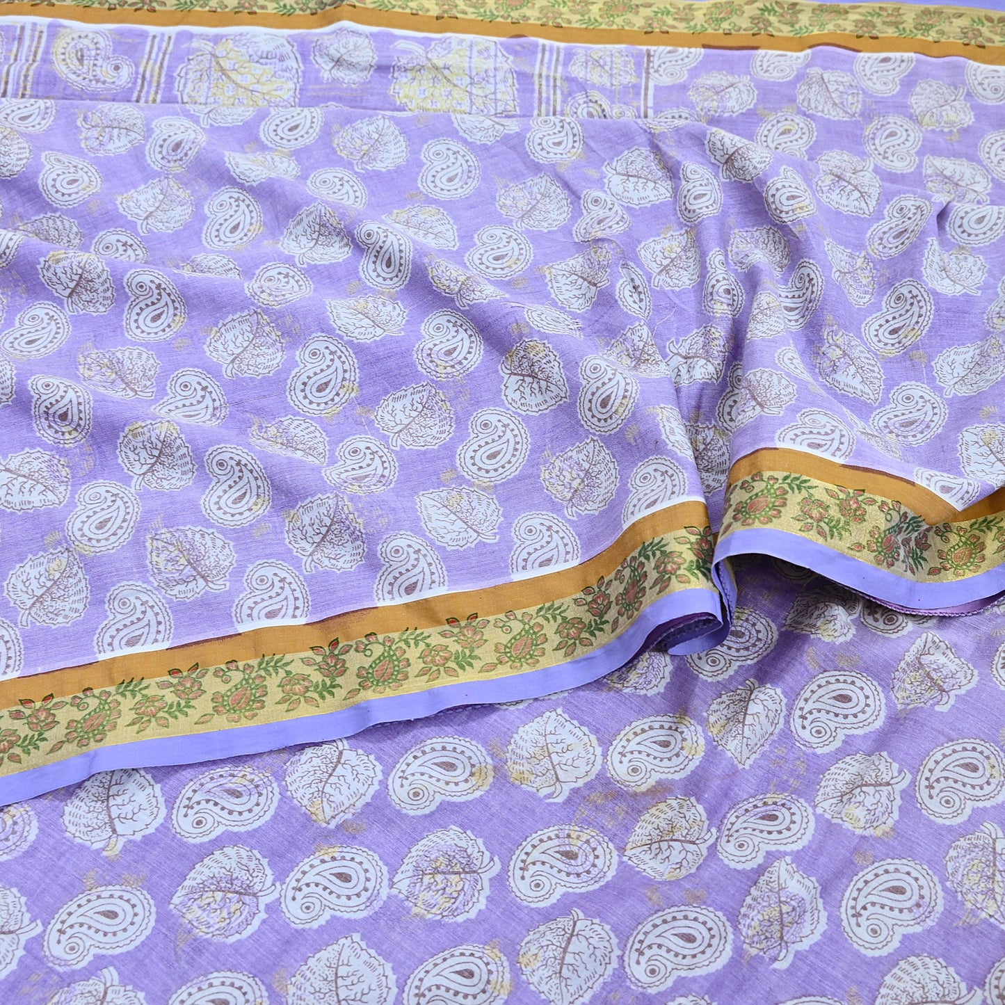 Indian Vintage Purple Sarees Pure Cotton Block Printed Sari 5yd Sewing Craft Fabric DressMaking Soft Crafting Quilting Upcycle Zari