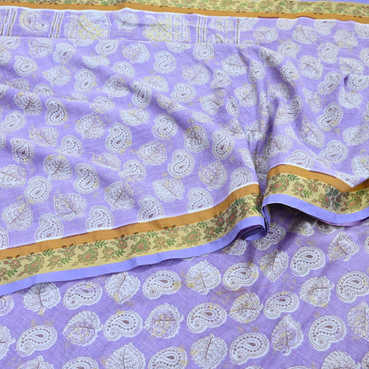 Indian Vintage Purple Sarees Pure Cotton Block Printed Sari 5yd Sewing Craft Fabric DressMaking Soft Crafting Quilting Upcycle Zari
