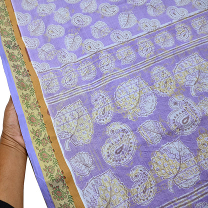 Indian Vintage Purple Sarees Pure Cotton Block Printed Sari 5yd Sewing Craft Fabric DressMaking Soft Crafting Quilting Upcycle Zari