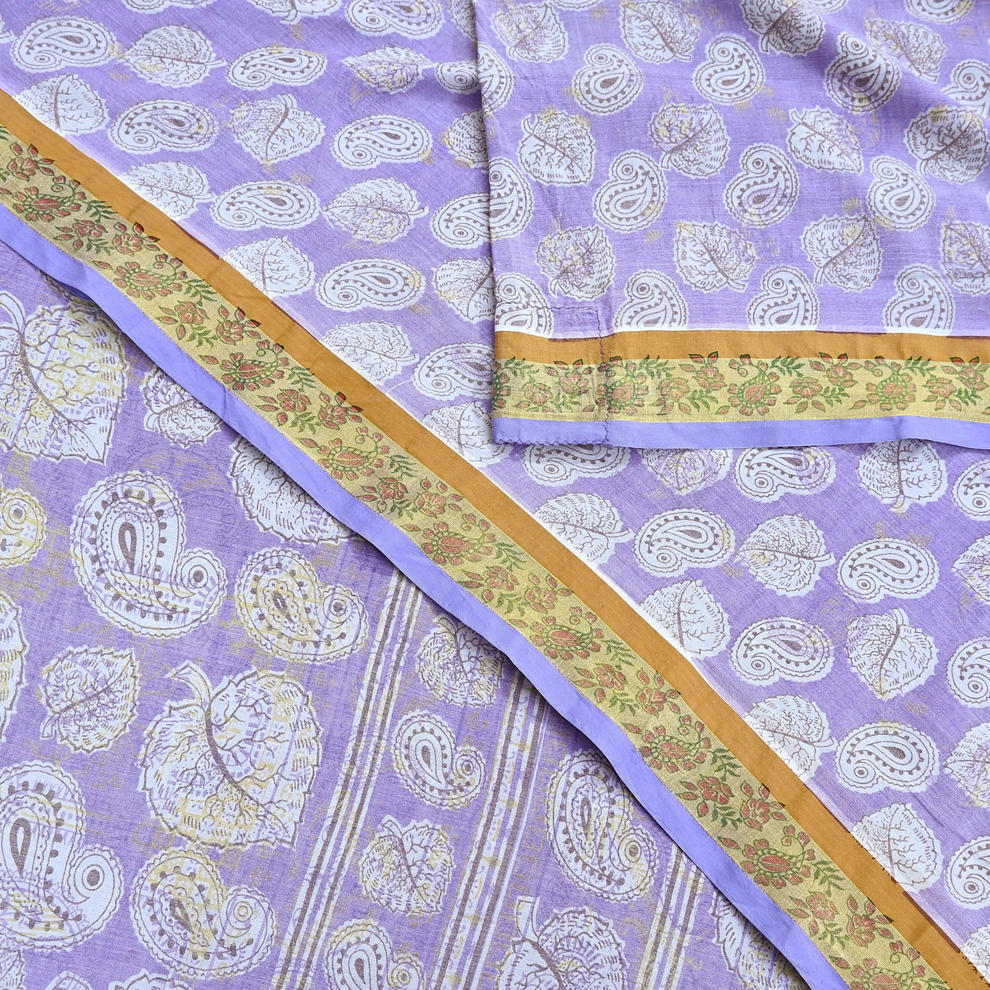 Indian Vintage Purple Sarees Pure Cotton Block Printed Sari 5yd Sewing Craft Fabric DressMaking Soft Crafting Quilting Upcycle Zari