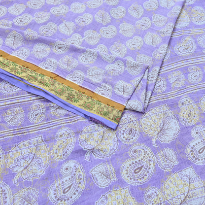 Indian Vintage Purple Sarees Pure Cotton Block Printed Sari 5yd Sewing Craft Fabric DressMaking Soft Crafting Quilting Upcycle Zari