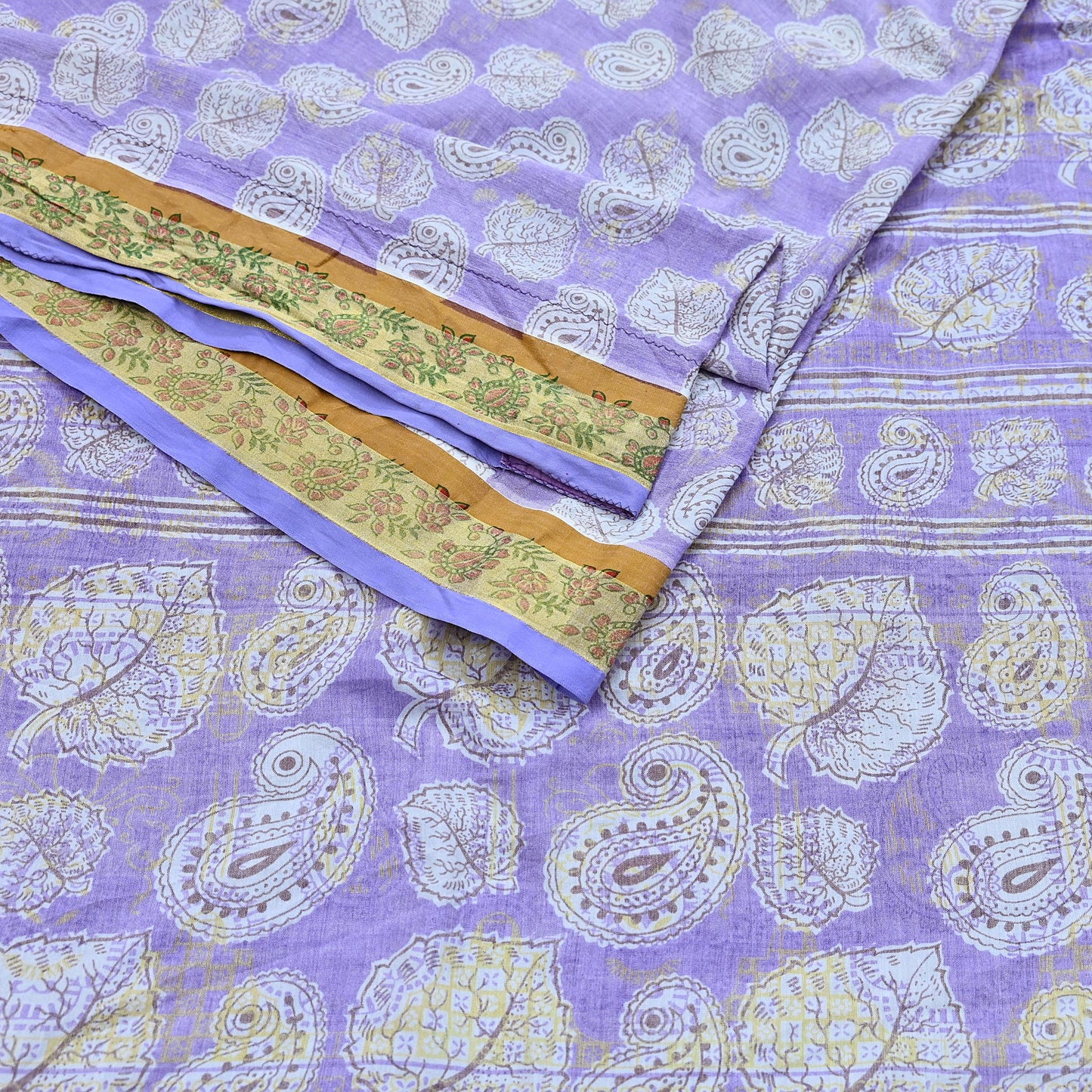Indian Vintage Purple Sarees Pure Cotton Block Printed Sari 5yd Sewing Craft Fabric DressMaking Soft Crafting Quilting Upcycle Zari