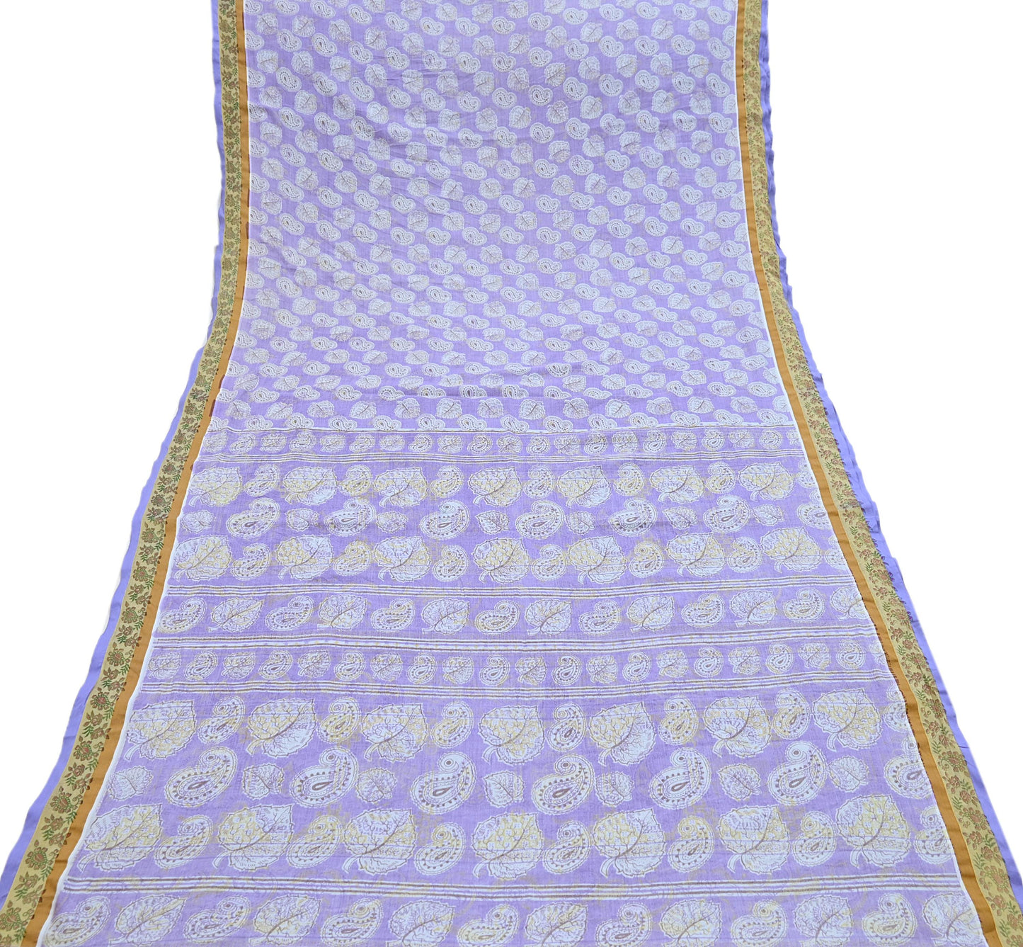 Indian Vintage Purple Sarees Pure Cotton Block Printed Sari 5yd Sewing Craft Fabric DressMaking Soft Crafting Quilting Upcycle Zari