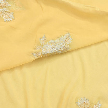 Indian Vintage Yellow Saree Pure Georgette Silk Hand Embroidered Sari Craft Fabric 5Yd Sewing Ethnic Dress making Crafting Quilting Dabka