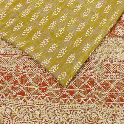 Indian Vintage Sari Green Pure Crepe Silk Hand Embroidered Saree 6yd Sewing Floral Craft Sequins Dress making Crafting Quilting