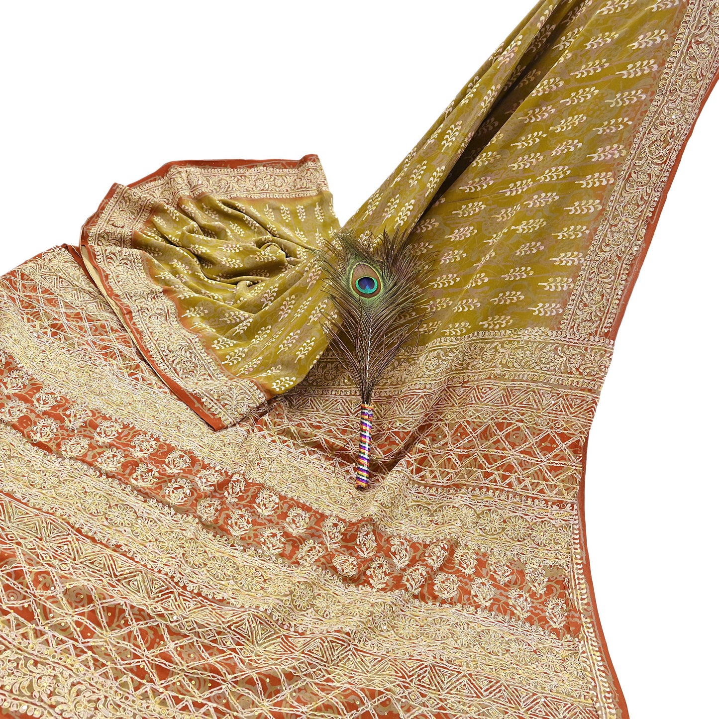 Indian Vintage Sari Green Pure Crepe Silk Hand Embroidered Saree 6yd Sewing Floral Craft Sequins Dress making Crafting Quilting