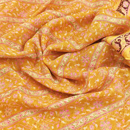 Indian Vintage Sari Yellow Pure Silk Printed Saree 6yd Sewing Craft Fabric DressMaking Soft