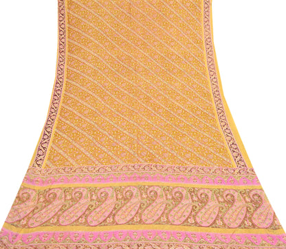 Indian Vintage Sari Yellow Pure Silk Printed Saree 6yd Sewing Craft Fabric DressMaking Soft