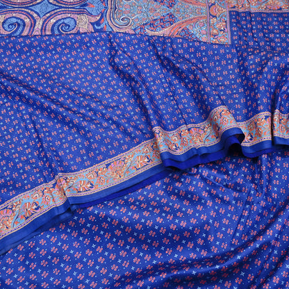 Indian Vintage Sari Blue 100% Pure Silk Printed Saree Craft Fabric 5yd Sewing Dress Making Soft Wrap Quilting Crafting Upcycle
