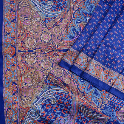 Indian Vintage Sari Blue 100% Pure Silk Printed Saree Craft Fabric 5yd Sewing Dress Making Soft Wrap Quilting Crafting Upcycle