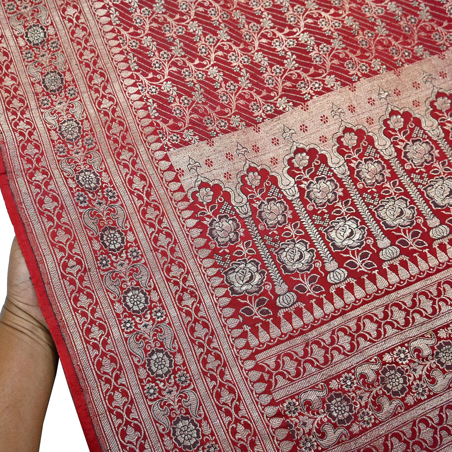 Indian Vintage Sari Red Heavy Wedding Pure Satin Silk Woven Banarasi Brocade Saree Zari 5Yd Craft Fabric Ethnic Dress making Crafting