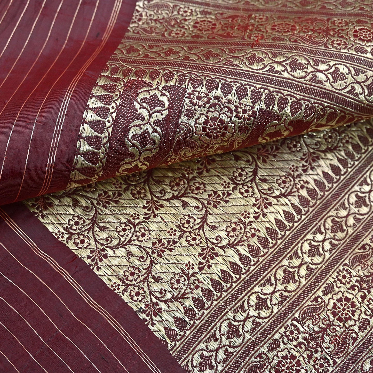 Indian Vintage Sari Red Heavy Wedding Pure Satin Silk Woven Banarasi Brocade Saree Zari 5Yd Craft Fabric Ethnic Dress making Crafting