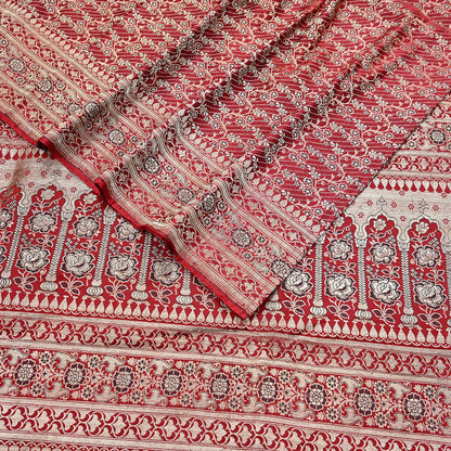 Indian Vintage Sari Red Heavy Wedding Pure Satin Silk Woven Banarasi Brocade Saree Zari 5Yd Craft Fabric Ethnic Dress making Crafting