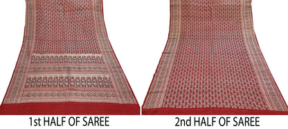Indian Vintage Sari Red Heavy Wedding Pure Satin Silk Woven Banarasi Brocade Saree Zari 5Yd Craft Fabric Ethnic Dress making Crafting