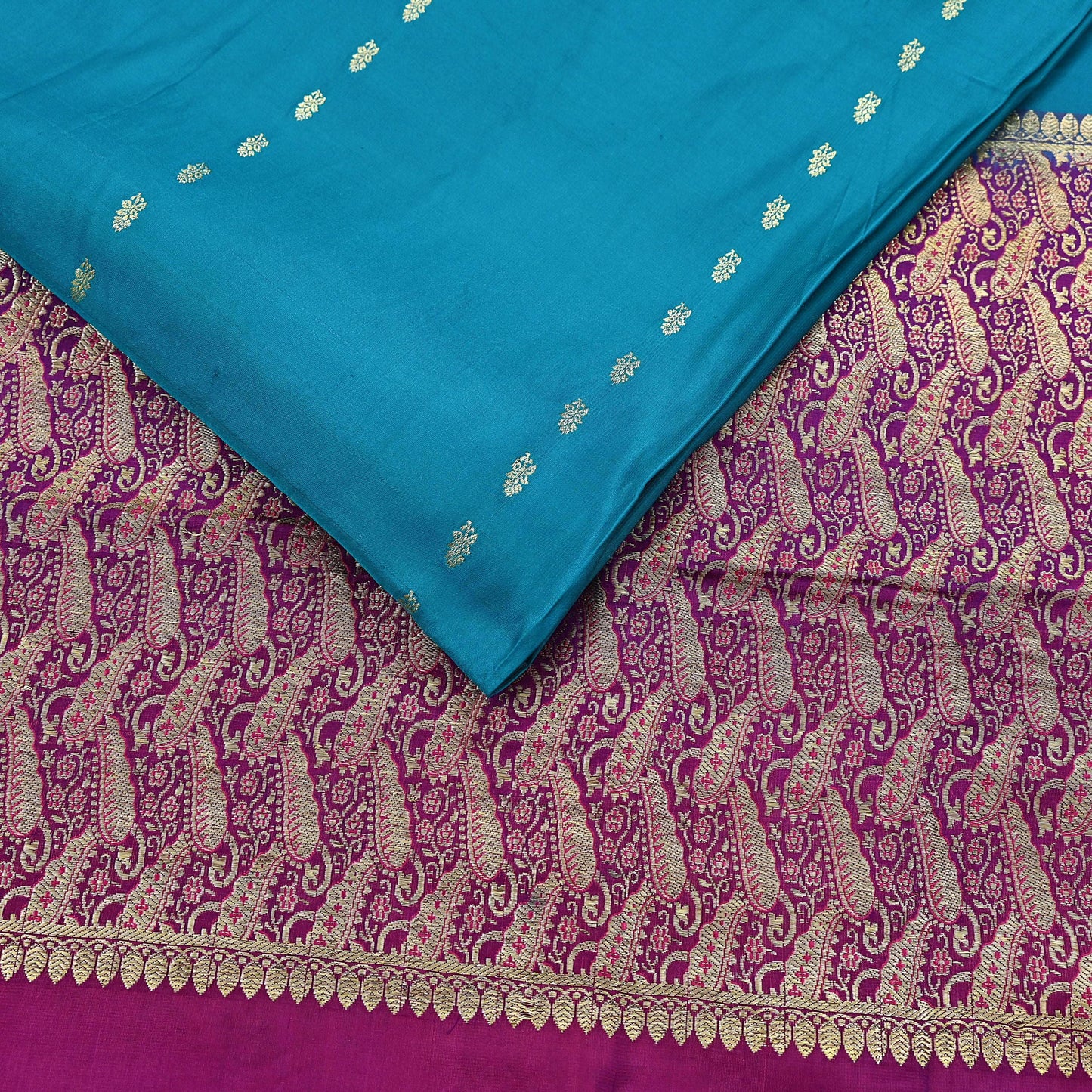 Vintage Sari Purple & Green Heavy Pure Satin Silk Woven Banarasi Brocade Saree Golden Zari 5Yd Dress making Bridal/wedding Sari Crafting