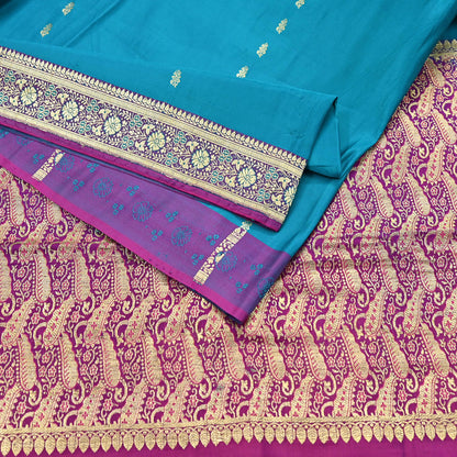 Vintage Sari Purple & Green Heavy Pure Satin Silk Woven Banarasi Brocade Saree Golden Zari 5Yd Dress making Bridal/wedding Sari Crafting