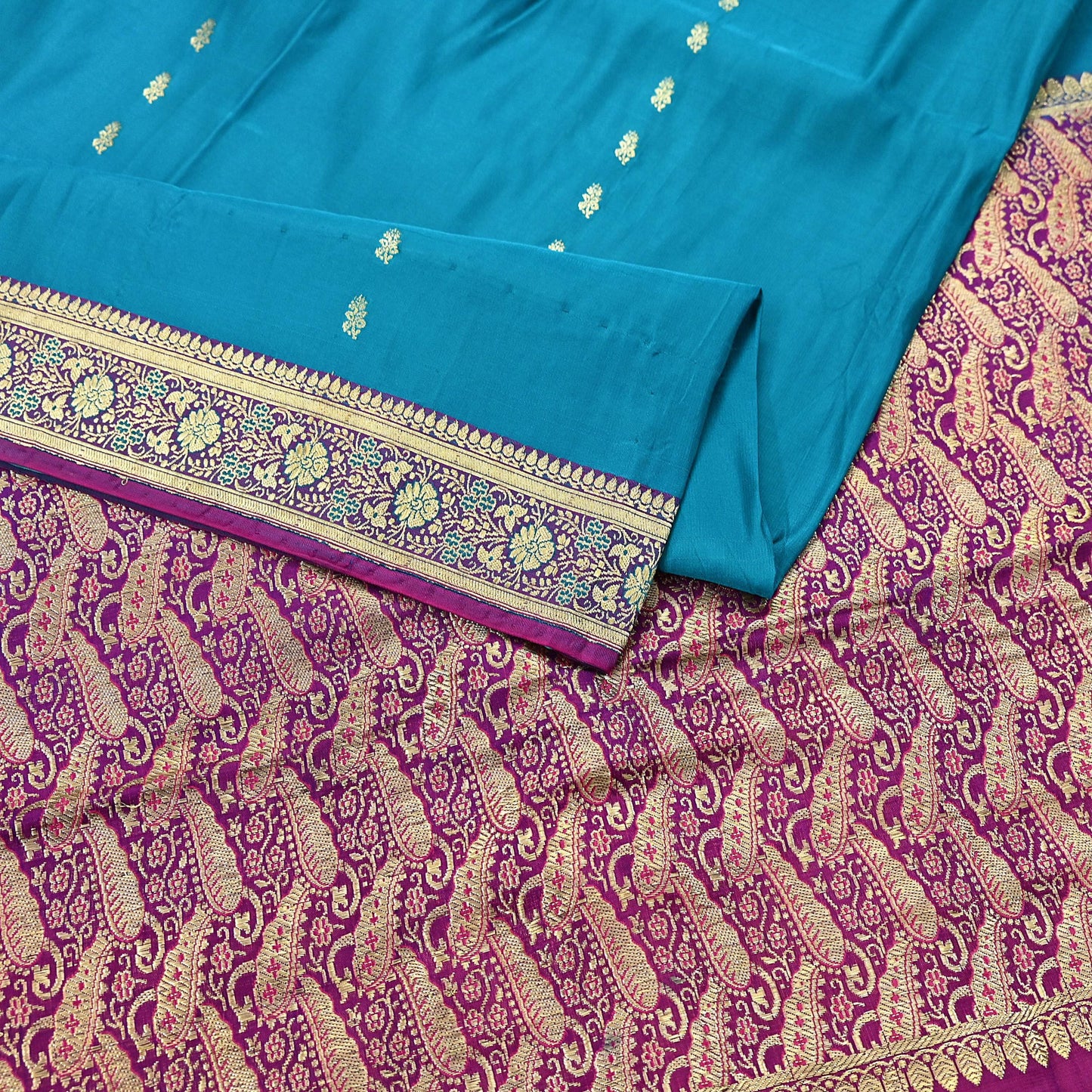 Vintage Sari Purple & Green Heavy Pure Satin Silk Woven Banarasi Brocade Saree Golden Zari 5Yd Dress making Bridal/wedding Sari Crafting