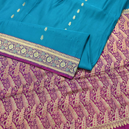 Vintage Sari Purple & Green Heavy Pure Satin Silk Woven Banarasi Brocade Saree Golden Zari 5Yd Dress making Bridal/wedding Sari Crafting