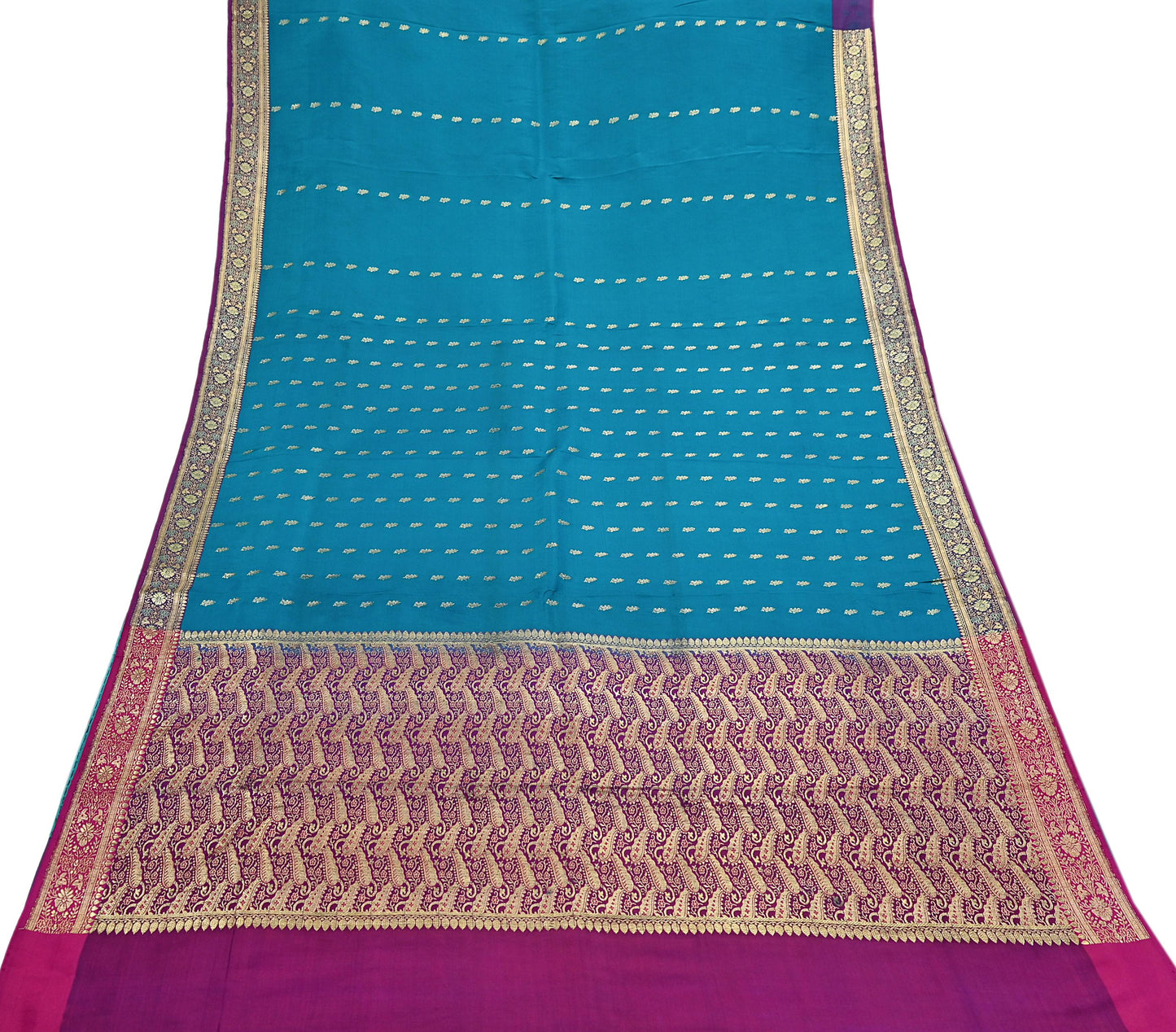 Vintage Sari Purple & Green Heavy Pure Satin Silk Woven Banarasi Brocade Saree Golden Zari 5Yd Dress making Bridal/wedding Sari Crafting