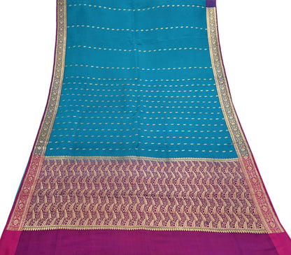 Vintage Sari Purple & Green Heavy Pure Satin Silk Woven Banarasi Brocade Saree Golden Zari 5Yd Dress making Bridal/wedding Sari Crafting