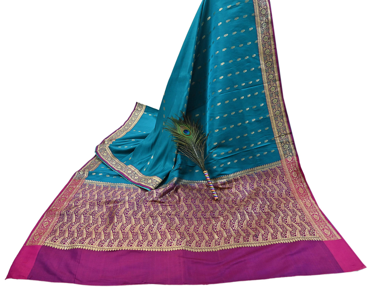 Vintage Sari Purple & Green Heavy Pure Satin Silk Woven Banarasi Brocade Saree Golden Zari 5Yd Dress making Bridal/wedding Sari Crafting