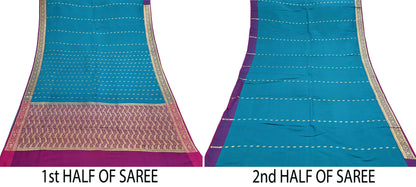 Vintage Sari Purple & Green Heavy Pure Satin Silk Woven Banarasi Brocade Saree Golden Zari 5Yd Dress making Bridal/wedding Sari Crafting