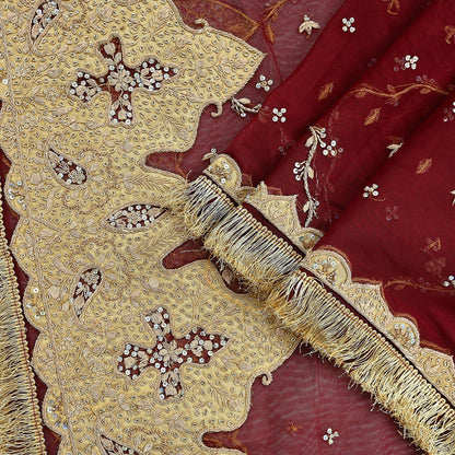 Indian Vintage Heavy Bridal Red Dupatta Net Mesh Long Stole Hand Embroidered Scarves Zardozi Dabka Wedding dupatta veil hijab Tissue Border