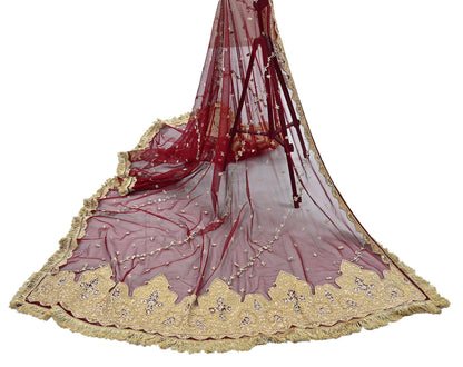 Indian Vintage Heavy Bridal Red Dupatta Net Mesh Long Stole Hand Embroidered Scarves Zardozi Dabka Wedding dupatta veil hijab Tissue Border