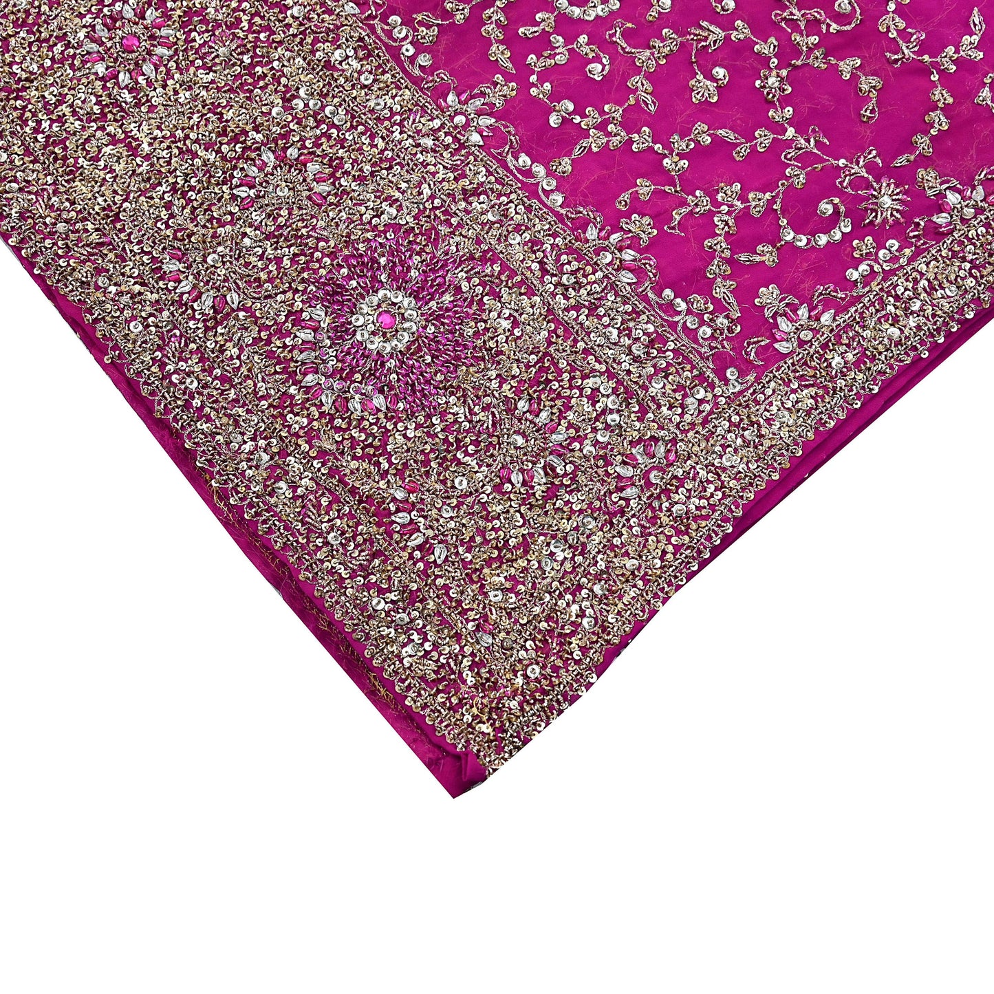 Indian Vintage Heavy Magenta Dupatta Pure Georgette Silk Long Stole Hand Embroidered Scarf Zardozi/Dabka