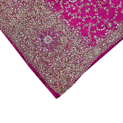 Indian Vintage Heavy Magenta Dupatta Pure Georgette Silk Long Stole Hand Embroidered Scarf Zardozi/Dabka