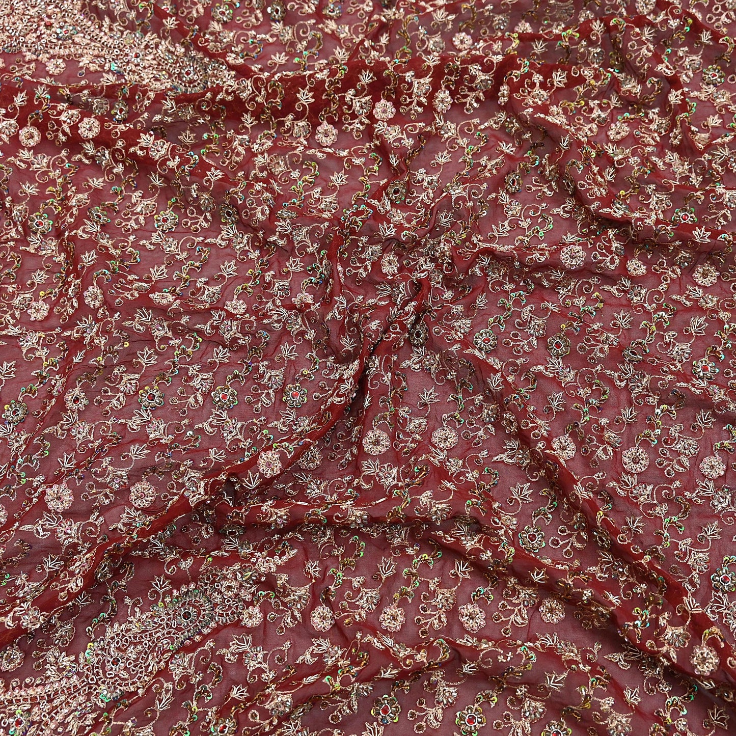 Indian Vintage Heavy Bridal Maroon Dupatta Pure Georgette Silk Long Stole Hand Embroidered Scarf Zardozi/Dabka Wedding red Hijab veil Boho