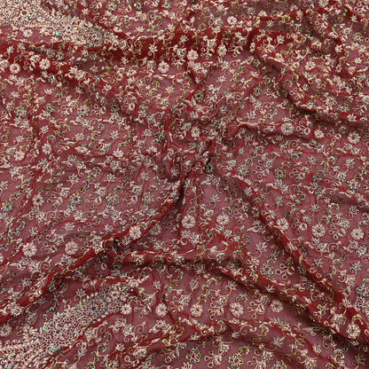 Indian Vintage Heavy Bridal Maroon Dupatta Pure Georgette Silk Long Stole Hand Embroidered Scarf Zardozi/Dabka Wedding red Hijab veil Boho