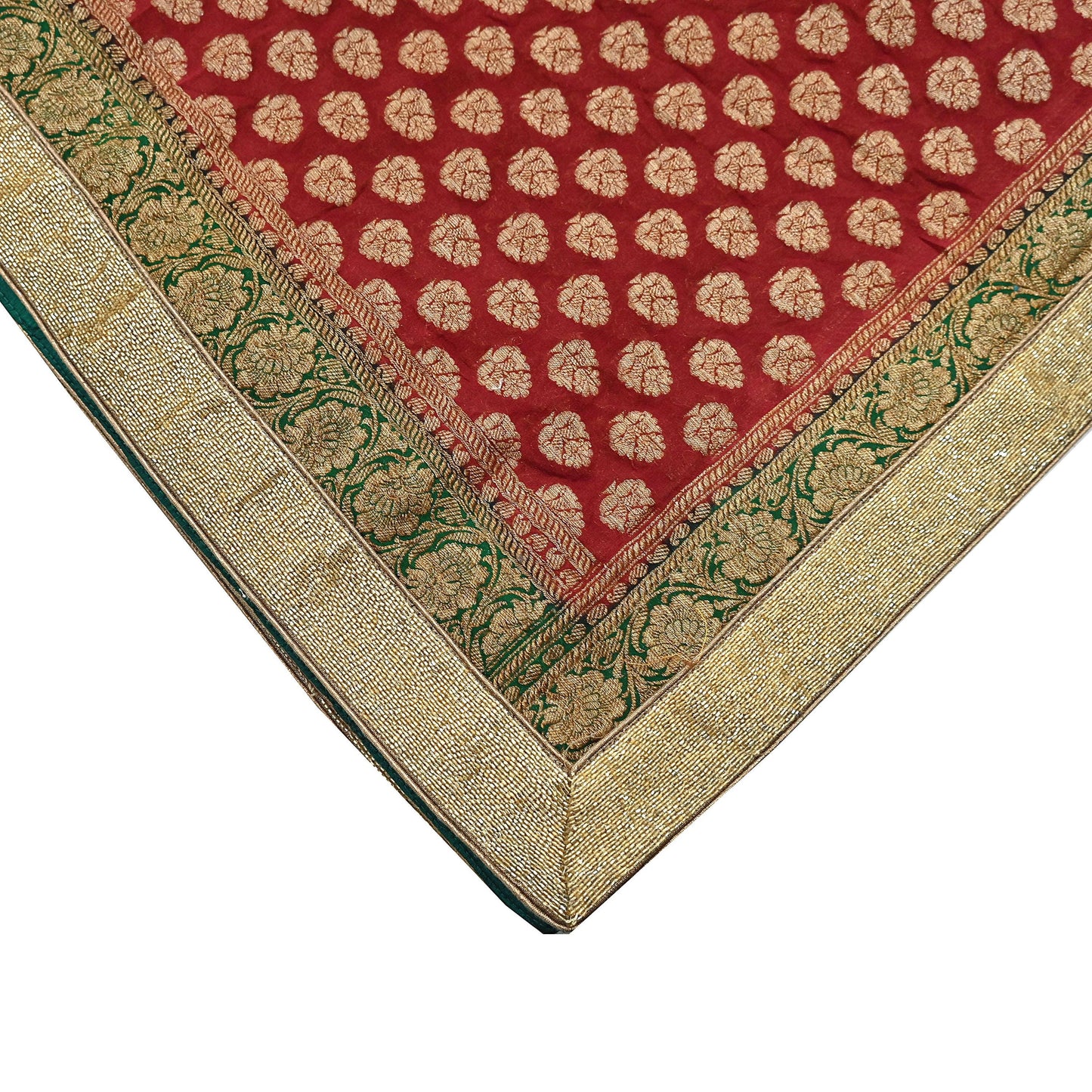 Indian Vintage Heavy Red Bridal Dupatta Pure Georgette Silk Hand woven glass Zari Work Party Wear Long Stole