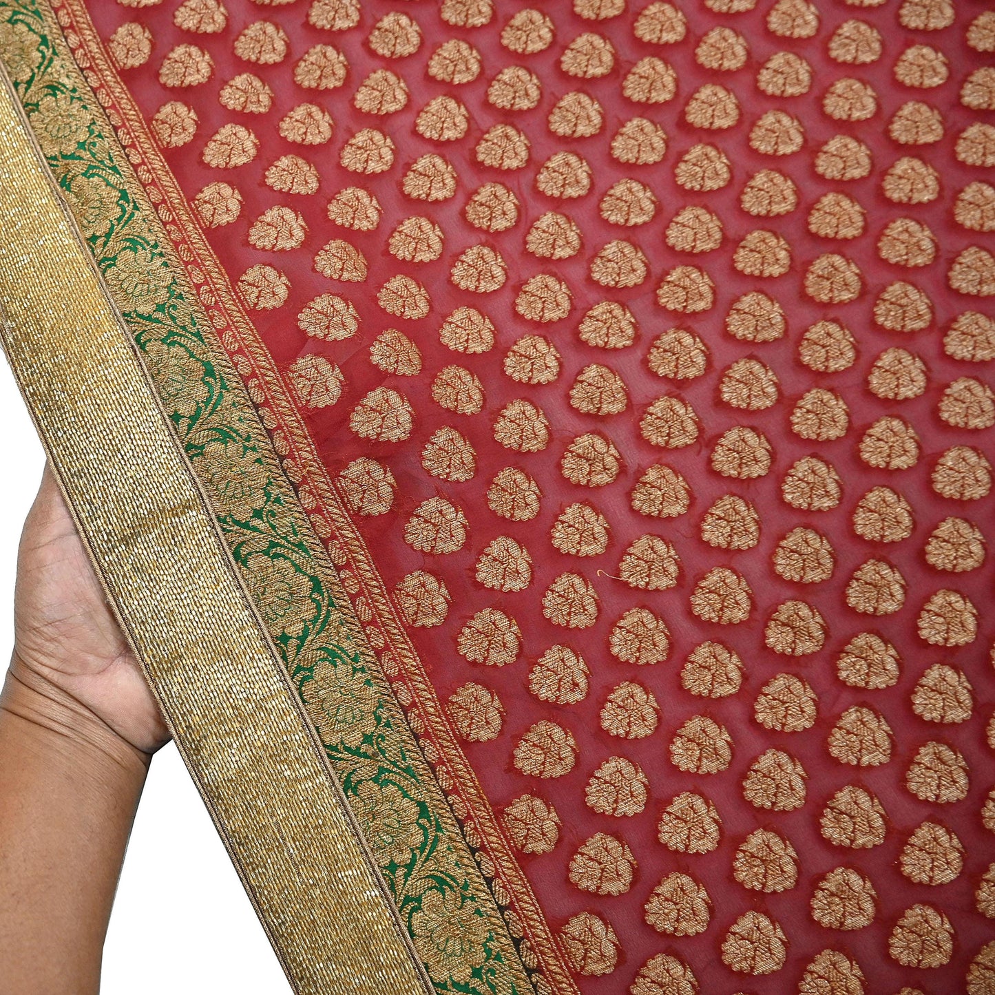 Indian Vintage Heavy Red Bridal Dupatta Pure Georgette Silk Hand woven glass Zari Work Party Wear Long Stole